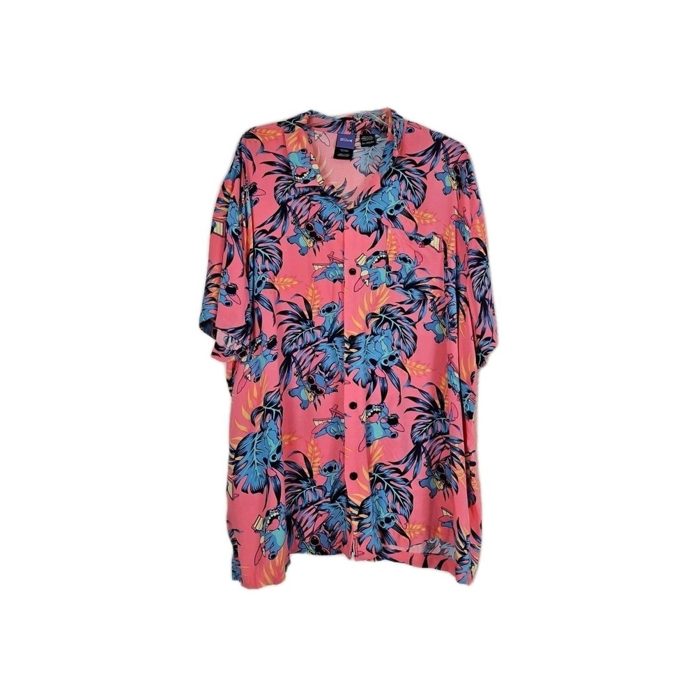 Disney Lilo & Stitch Men's Shirt Button Down Hawaiian Pink Size 3XL